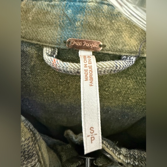 Free People Green and Blue Distressed Flannel Shacket - Picture 7 of 9